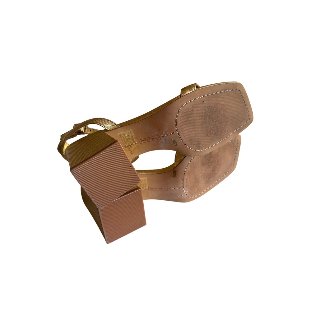 Vince Camuto Sandals Gold Jarenn Metallic Block Heel Square Toe Ankle Strap 7M - Picture 6 of 7